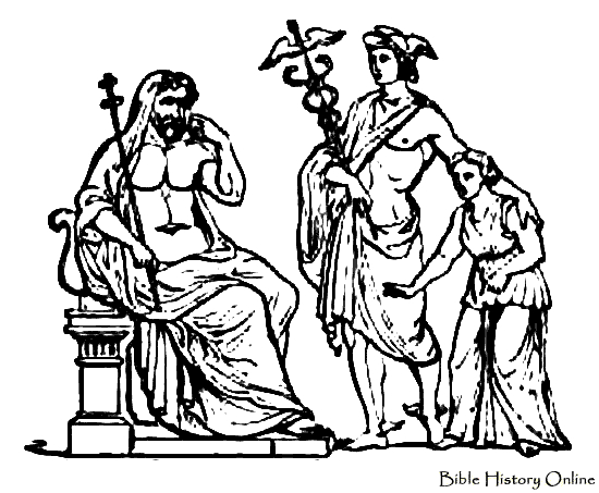 Personnages de la mythologie romaine entourés de symboles divins