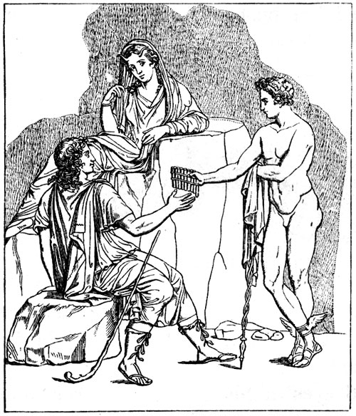 Scène de mythologie romaine avec personnages et éléments naturels