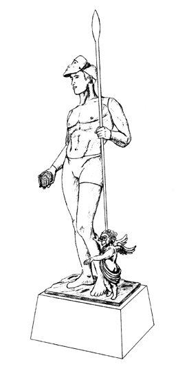 Scène de mythologie romaine avec une déesse et des éléments symboliques