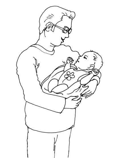 Coloriage d'une naissance festive avec des éléments joyeux