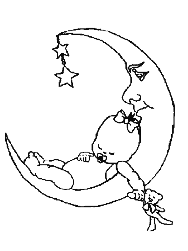 Coloriage d'une scène de naissance avec un bébé et des éléments de décoration