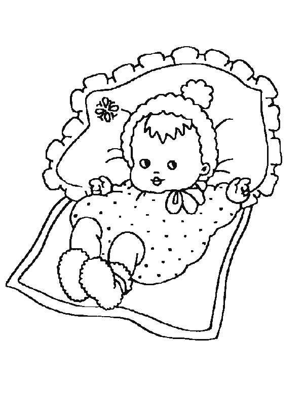 Un coloriage de naissance avec un bébé et des éléments festifs
