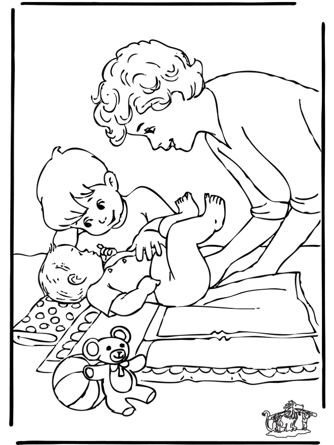 Coloriage d'une naissance avec un bébé et des animaux adorables