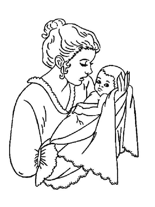 Un bébé dans les bras de sa maman, entouré de motifs doux