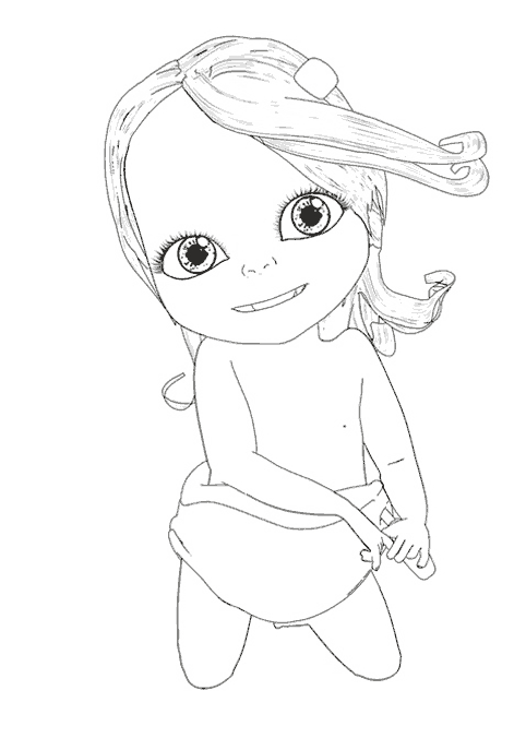 Coloriage d'une naissance avec un bébé et des éléments joyeux