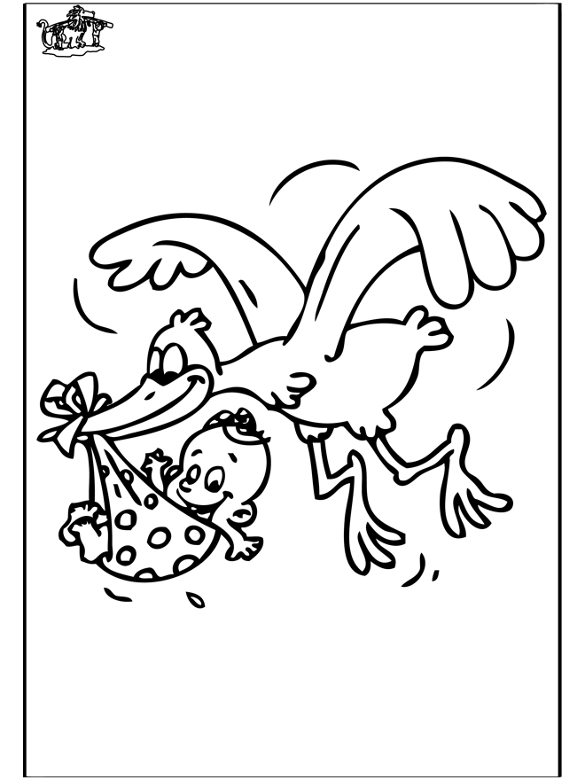 Coloriage d'une scène de naissance avec un bébé et des éléments de décoration