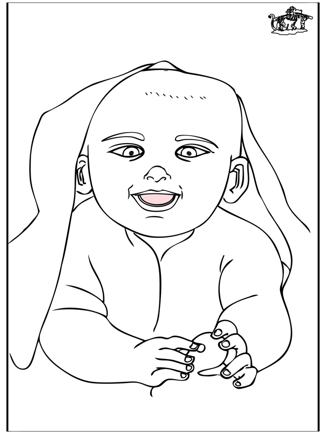 Coloriage d'une naissance avec un bébé et des éléments festifs