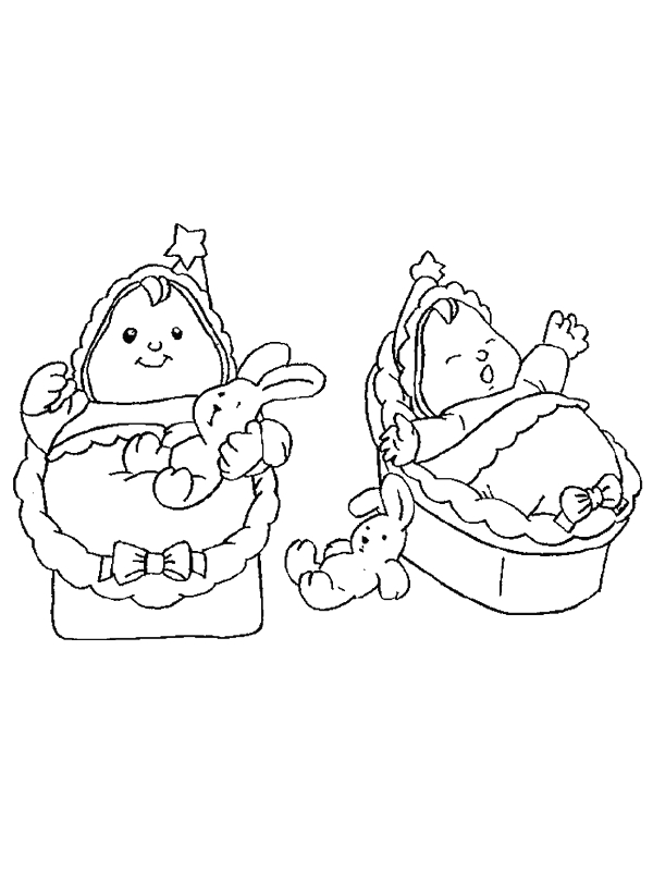 Coloriage d'une naissance avec un bébé et des éléments de décor doux