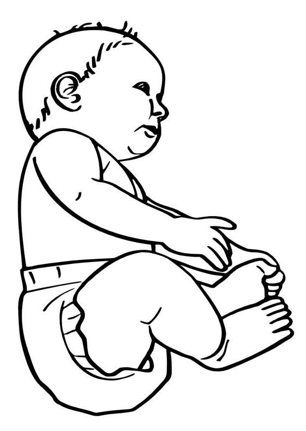 Un coloriage de naissance avec un bébé et des éléments festifs