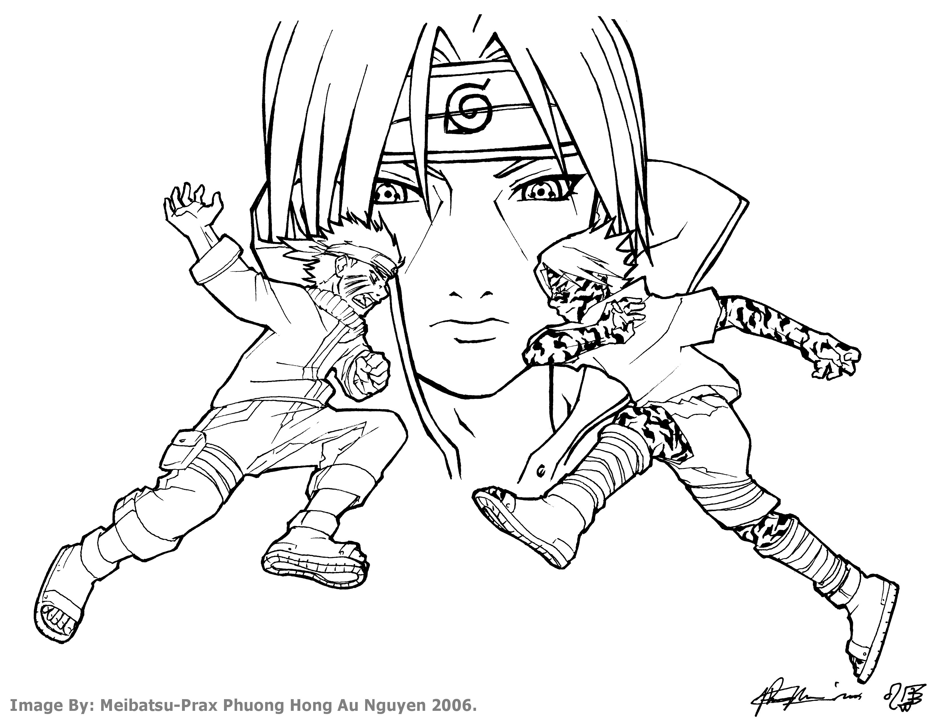 Coloriage de Naruto en pleine action avec une pose dynamique