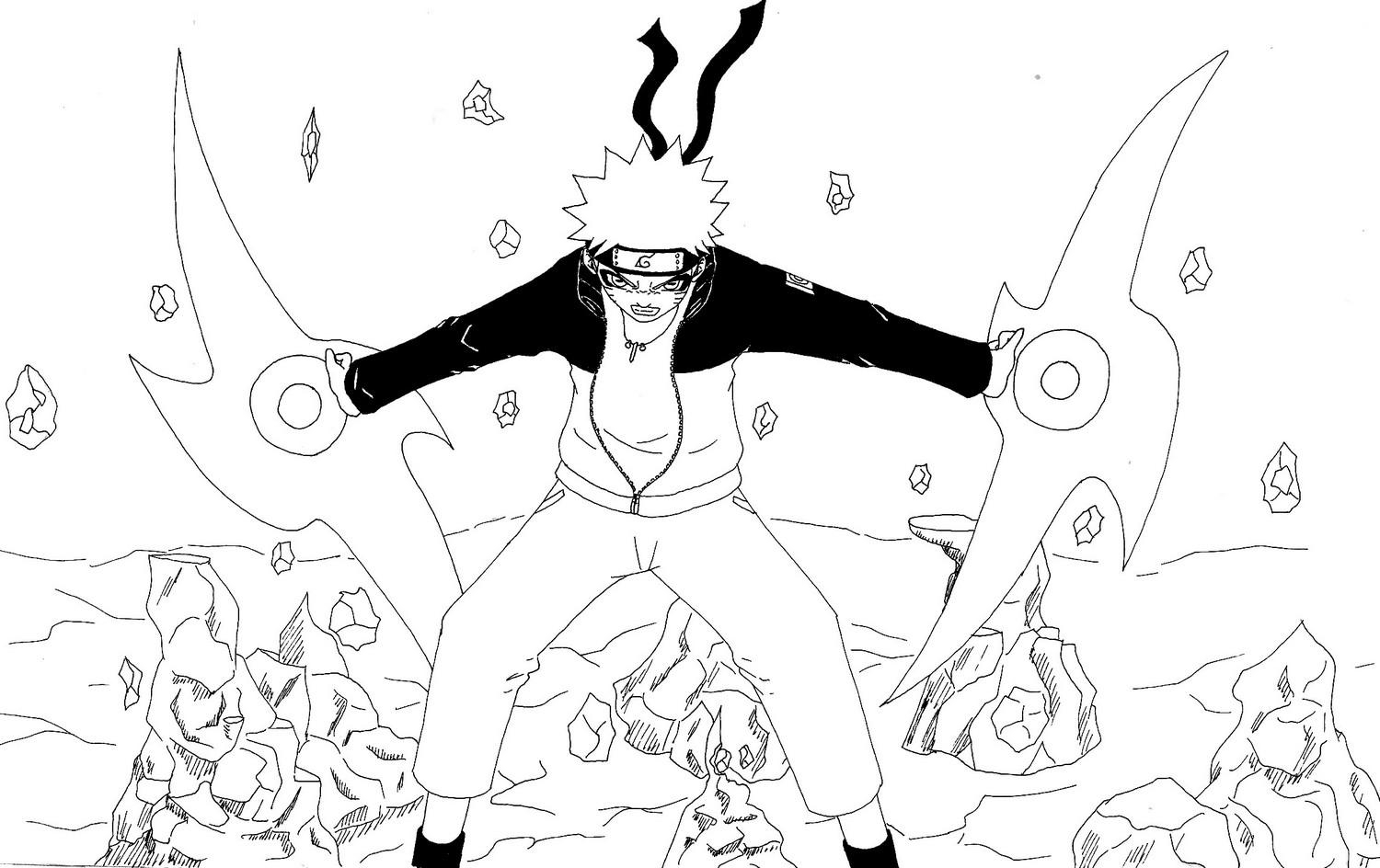 Naruto en pleine action, entouré de ses amis dans un décor animé