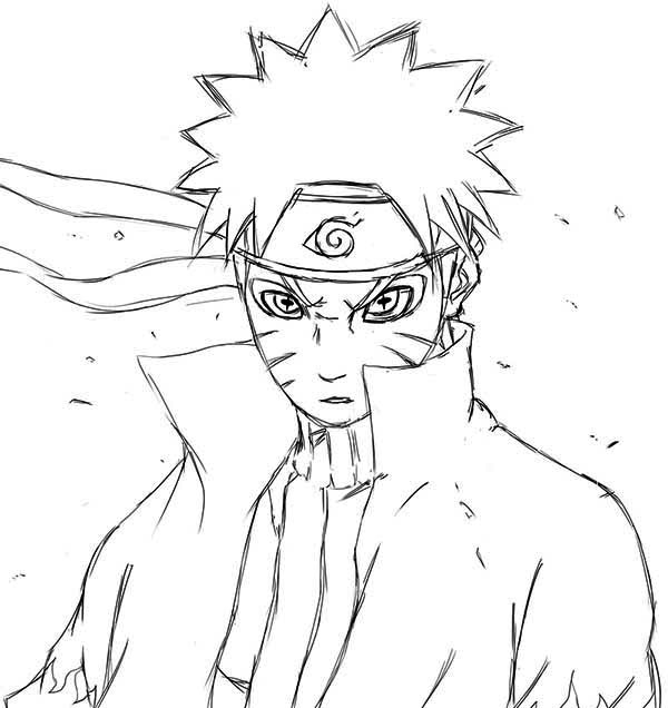 Naruto en pleine action avec son kunai sur un fond urbain
