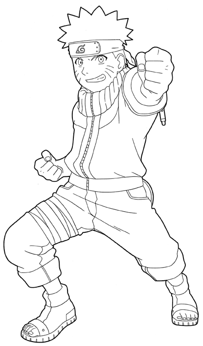 Coloriage de Naruto en pleine action avec des effets dynamiques