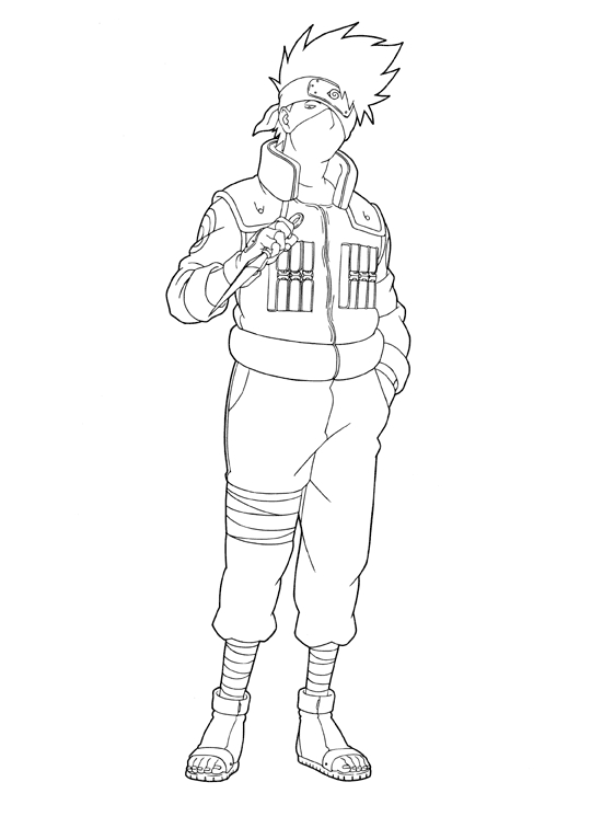 Coloriage de Naruto en pleine action avec son kunai