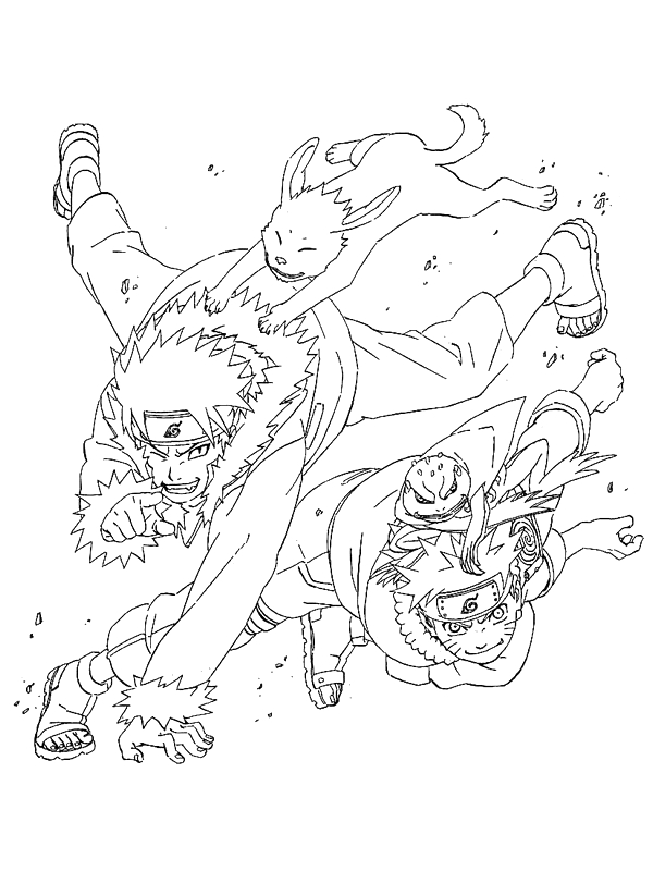 Coloriage de Naruto en pleine action avec un décor dynamique