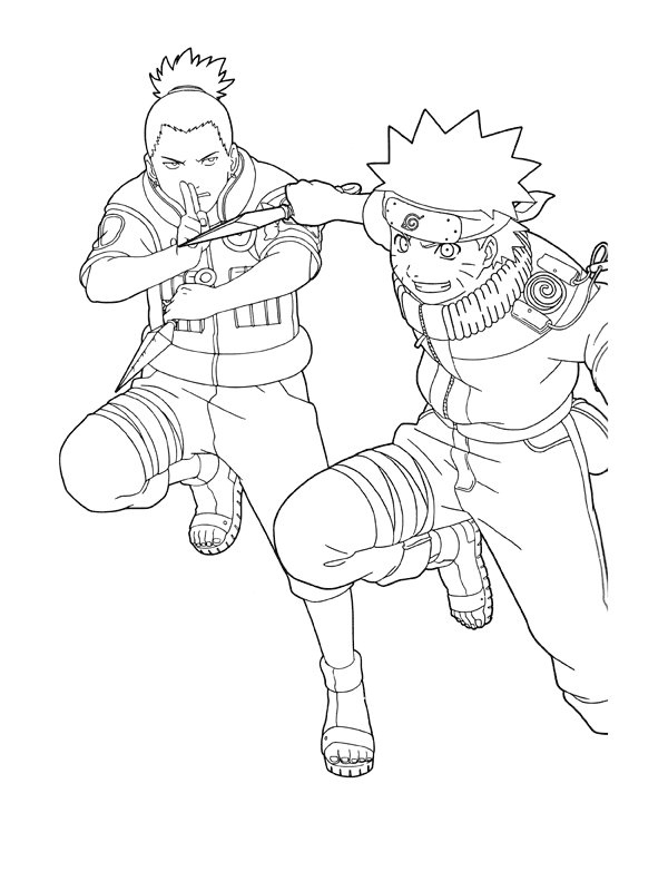 Naruto en pleine action avec son équipe dans un décor dynamique