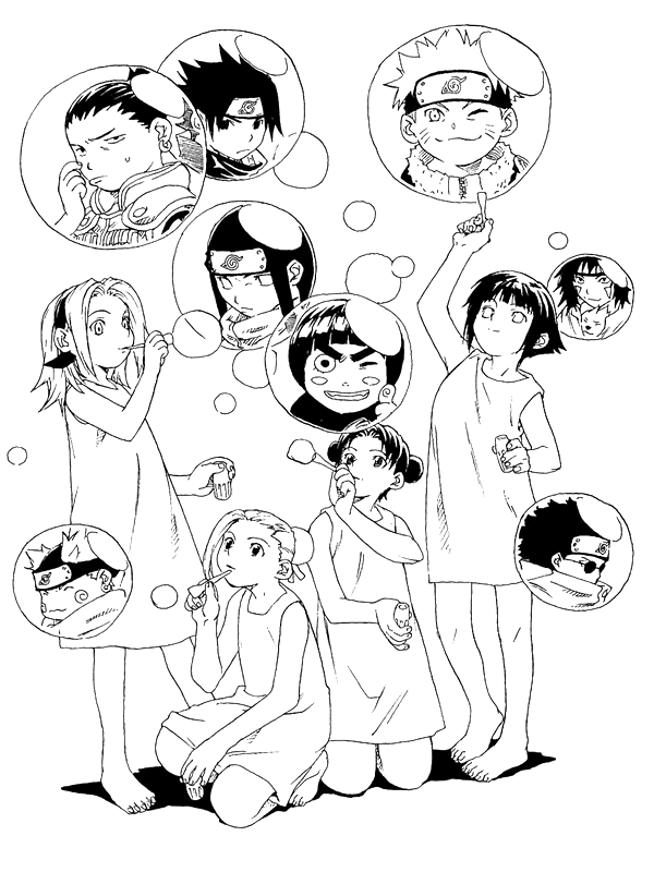 Coloriage de Naruto en pleine action avec ses amis
