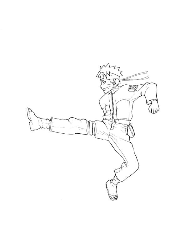 Coloriage de Naruto en pleine action avec son kunai