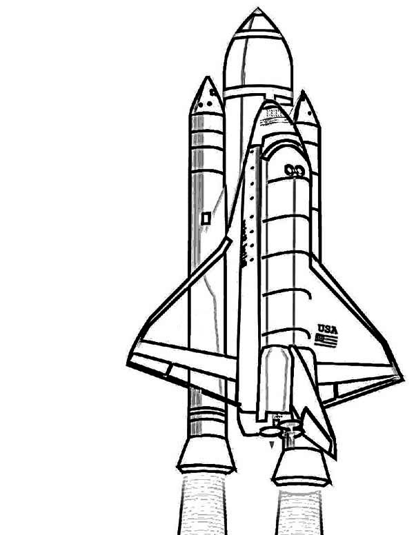 Coloriage d'une navette spatiale en plein vol dans l'espace