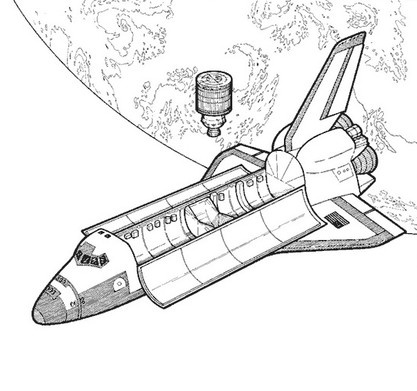 Coloriage d'une navette spatiale en plein vol