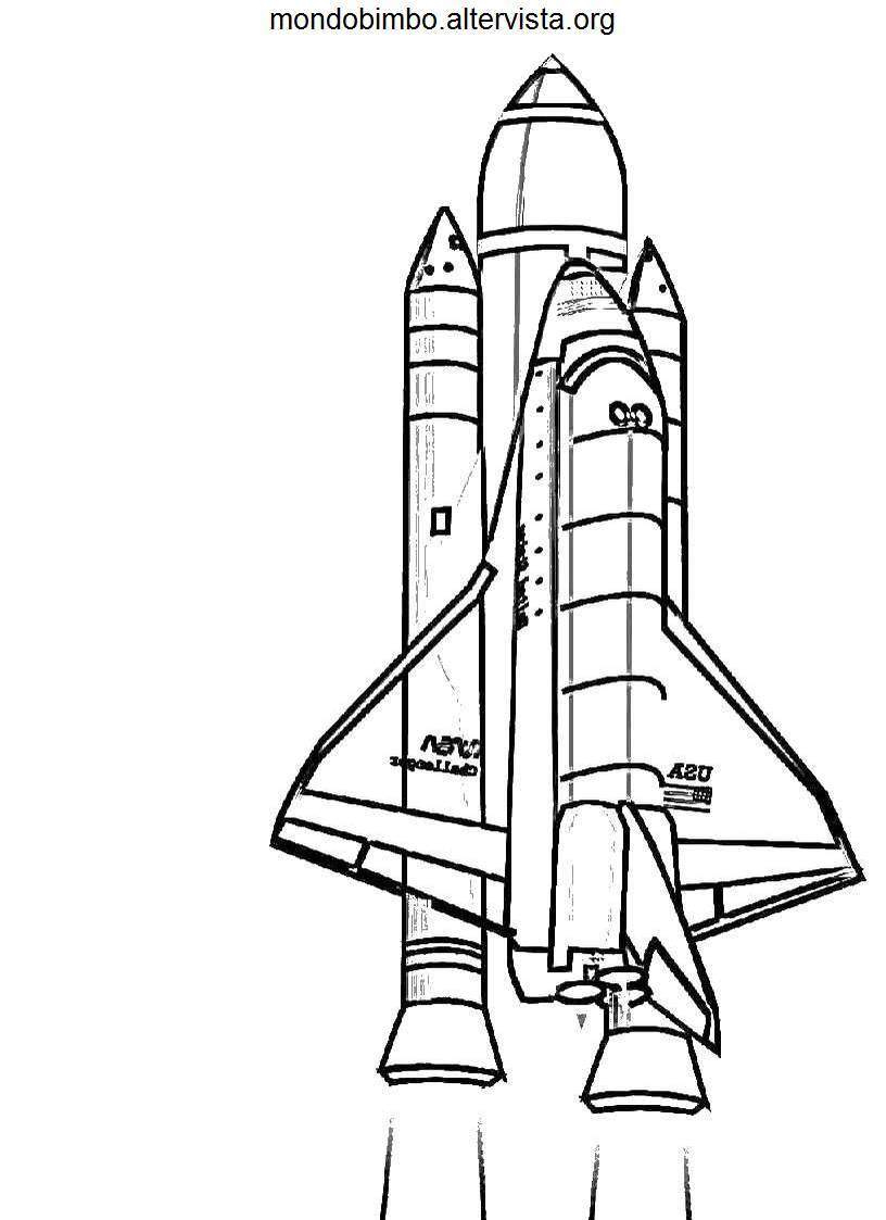 Coloriage d'une navette spatiale en vol vers l'infini