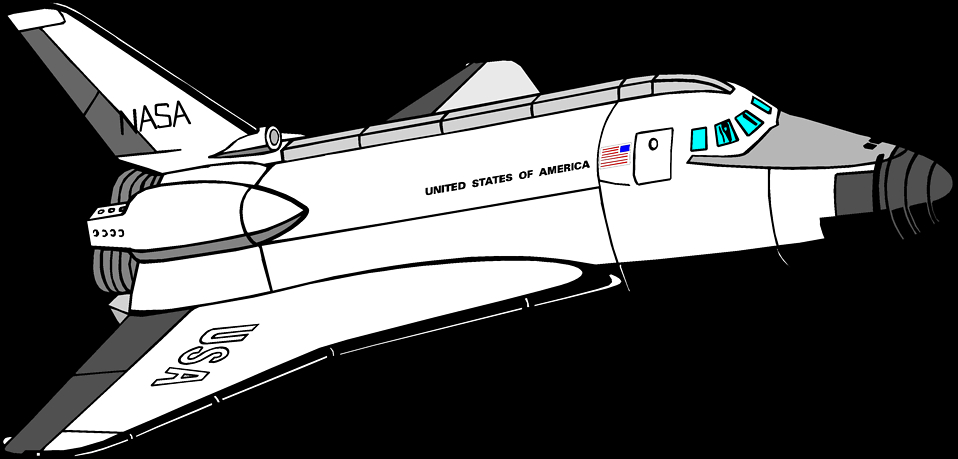 Coloriage d'une navette spatiale en plein vol avec étoiles en arrière-plan