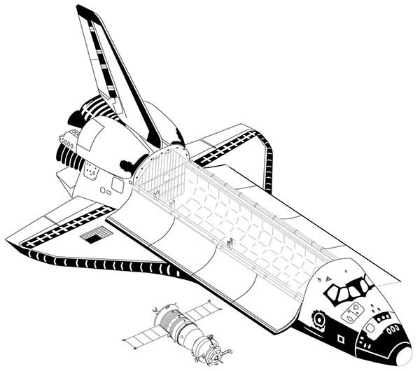 Coloriage d'une navette spatiale en pleine mission