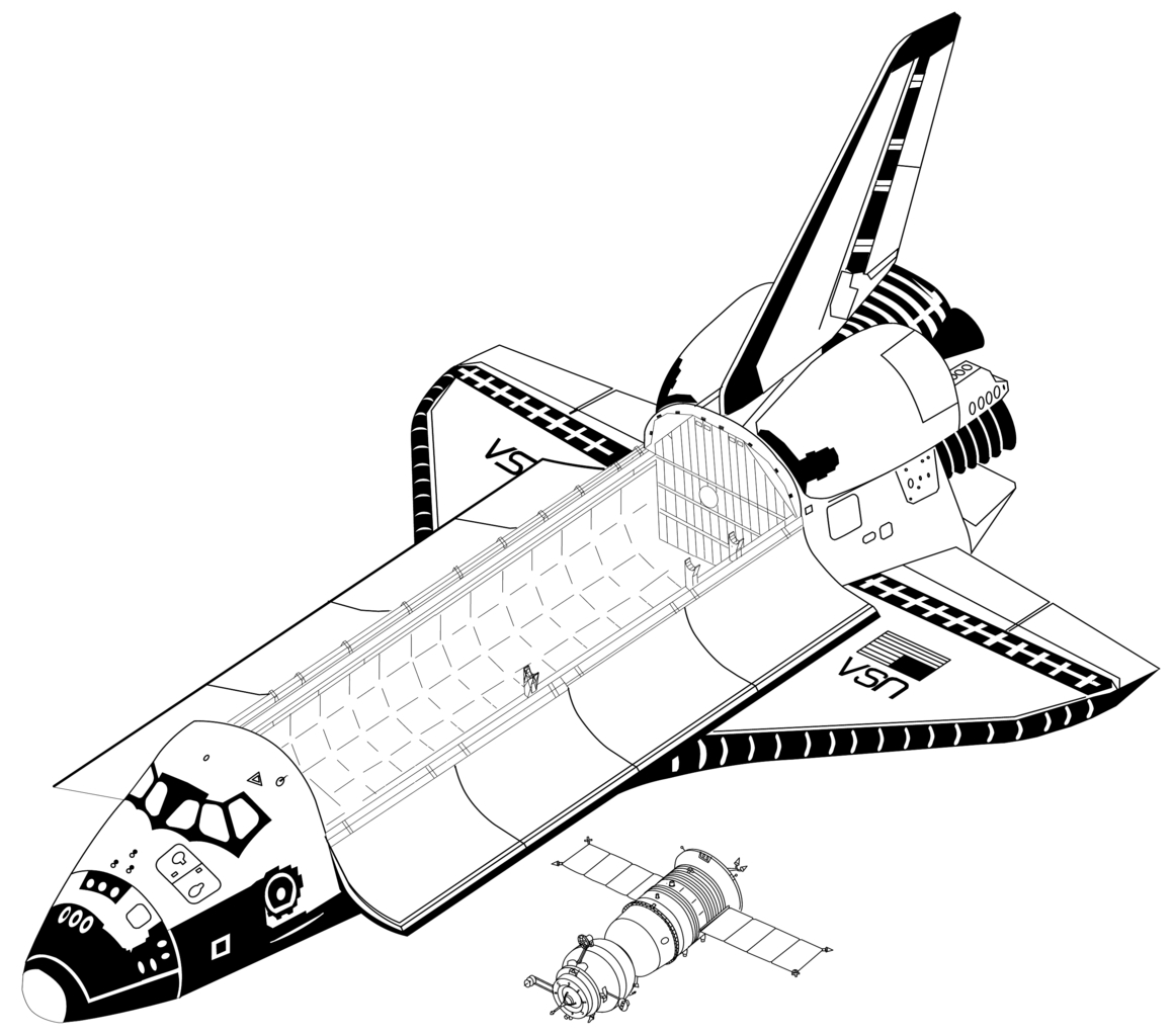 Coloriage d'une navette spatiale en plein vol