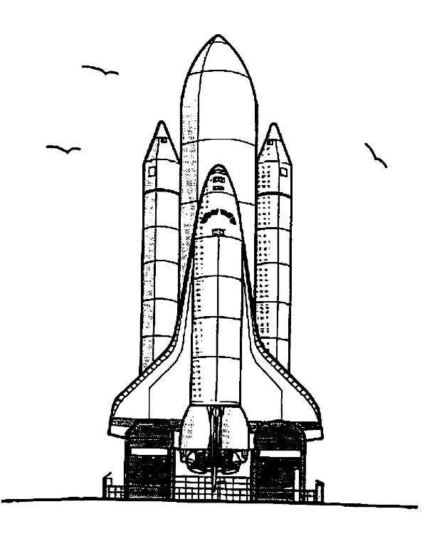 Coloriage d'une navette spatiale en plein vol