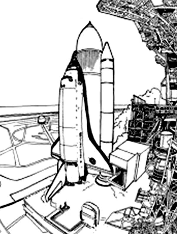 Coloriage d'une navette spatiale en vol avec des étoiles en arrière-plan
