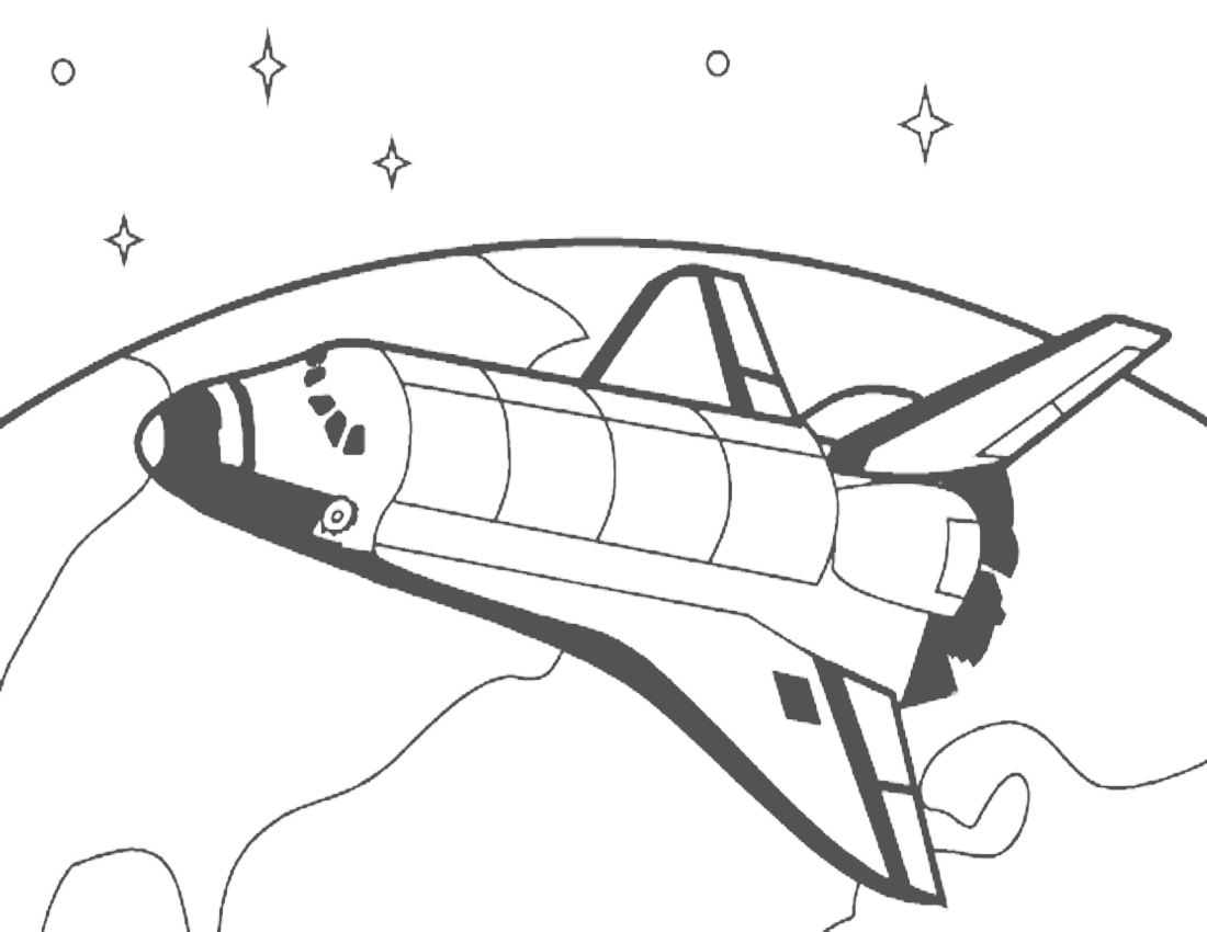 Coloriage d'une navette spatiale en vol