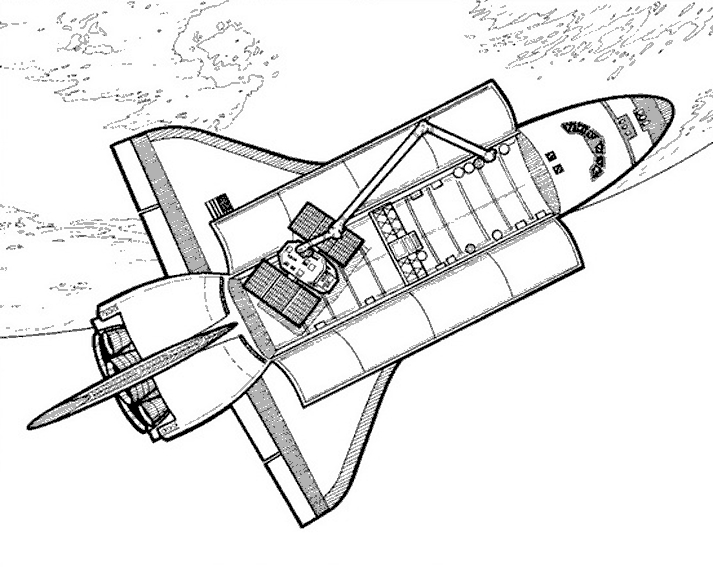 Coloriage d'une navette spatiale en plein vol dans l'espace