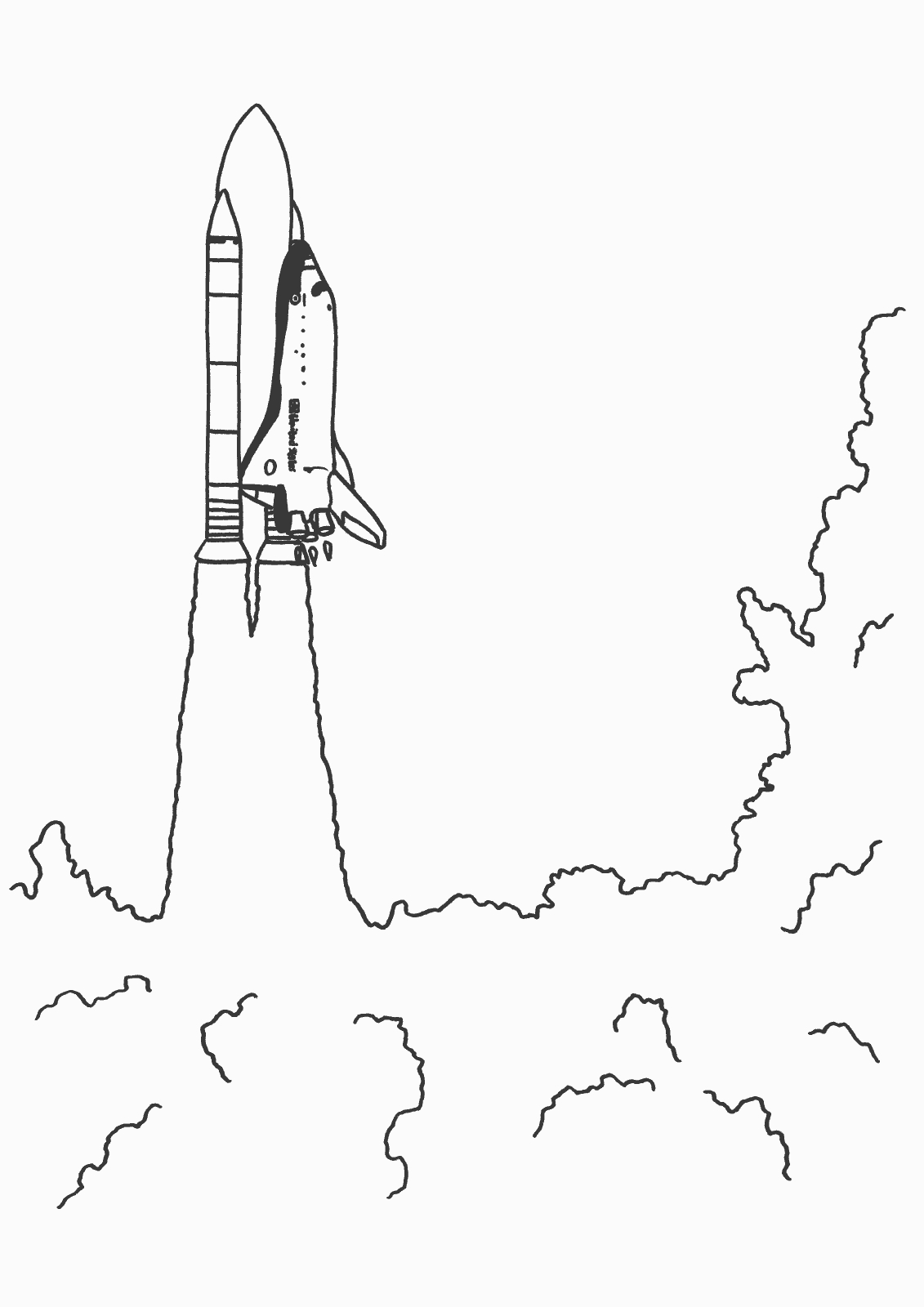 Coloriage d'une navette spatiale en vol avec des étoiles en arrière-plan