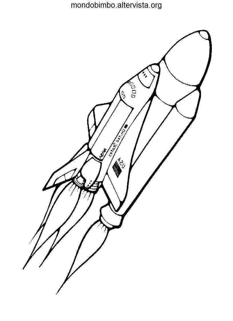 Coloriage d'une navette spatiale en plein vol avec des étoiles en arrière-plan