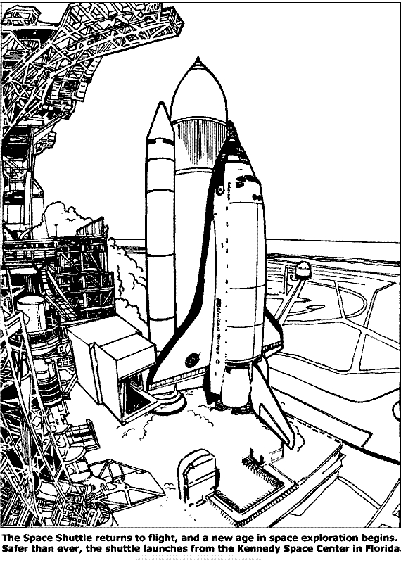 Coloriage d'une navette spatiale en plein vol avec des étoiles en arrière-plan