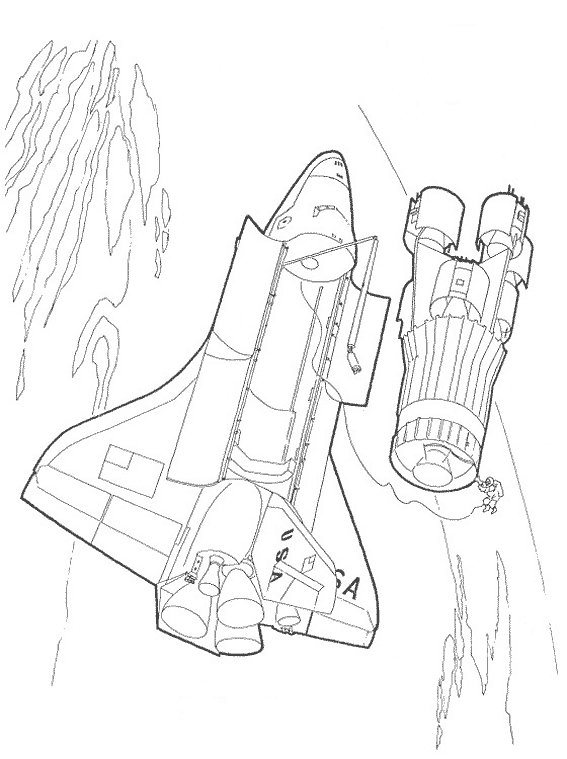 Coloriage d'une navette spatiale en plein vol