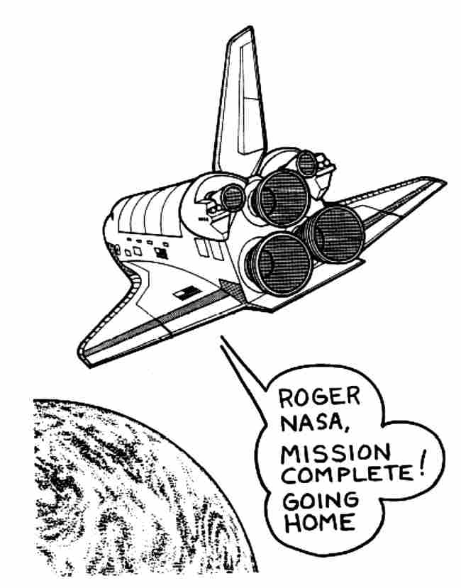 Coloriage d'une navette spatiale en plein vol devant la Terre