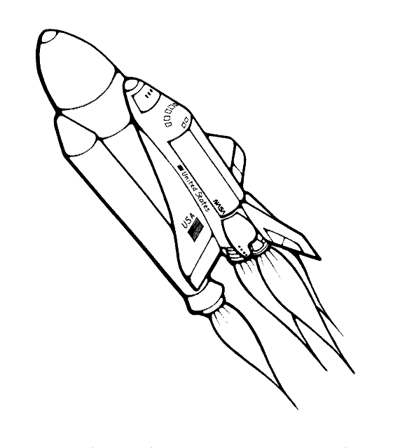 Coloriage d'une navette spatiale en plein vol dans l'espace