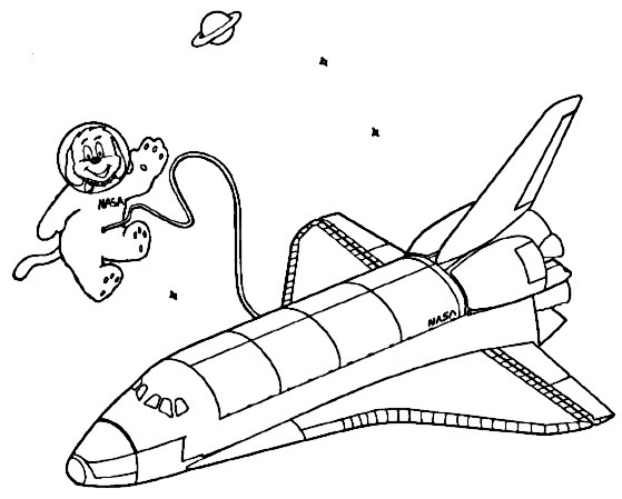 Coloriage d'une navette spatiale en plein vol dans l'espace