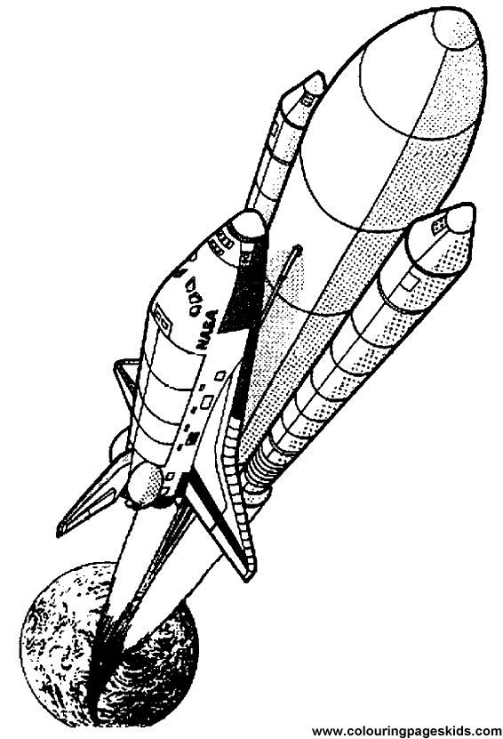 Coloriage d'une navette spatiale en plein vol