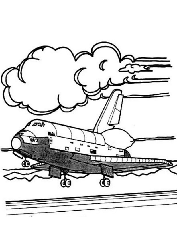 Coloriage d'une navette spatiale en plein vol