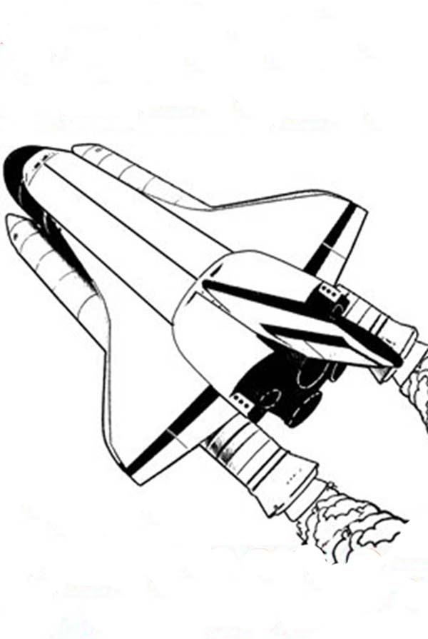 Coloriage d'une navette spatiale en pleine ascension dans l'espace
