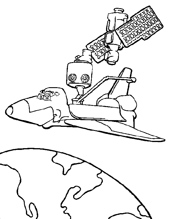 Coloriage d'une navette spatiale en plein vol