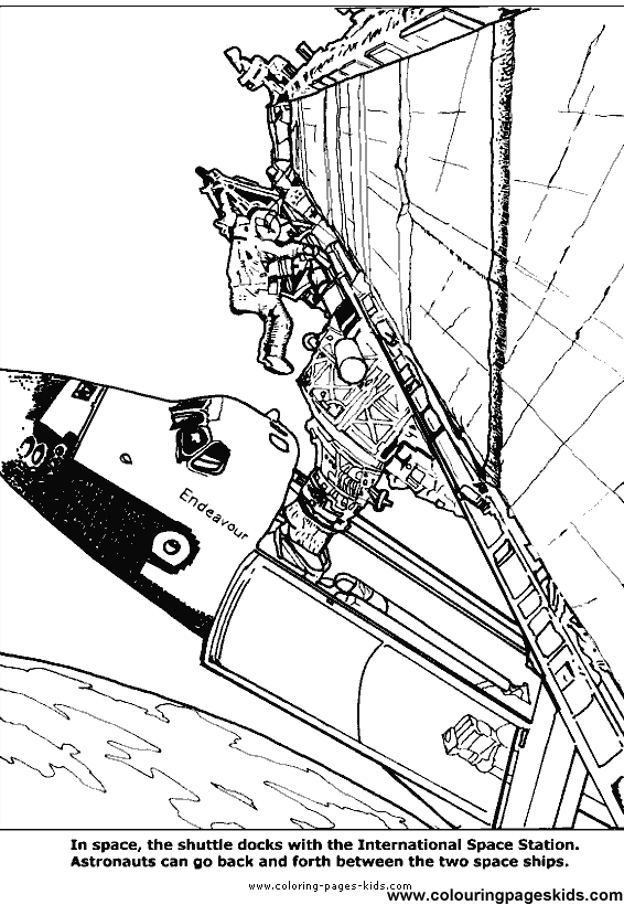 Coloriage d'une navette spatiale en plein vol
