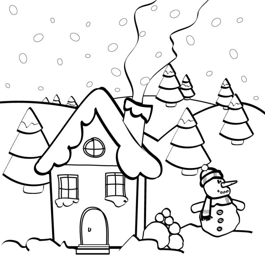 Scène hivernale avec un bonhomme de neige dans un paysage enneigé