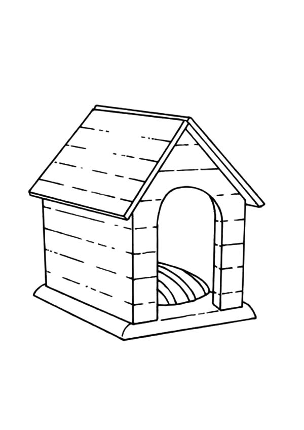 Coloriage d'une niche à chien avec un chien à l'intérieur
