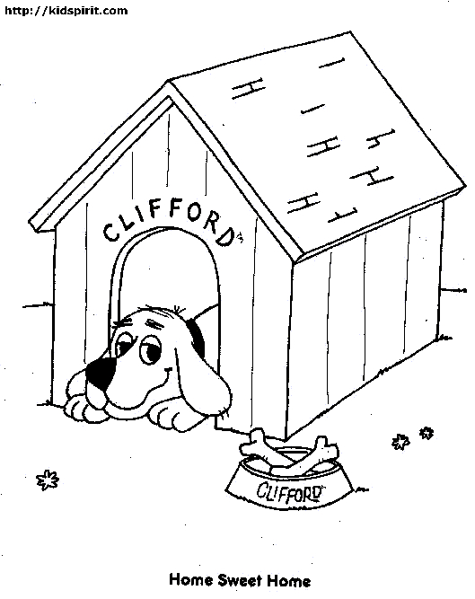 Coloriage d'une niche à chien dans un jardin