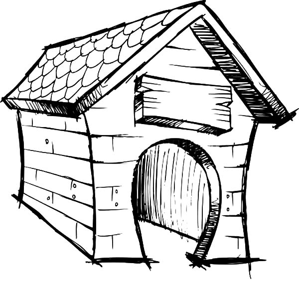Coloriage d'une niche à chien dans un jardin