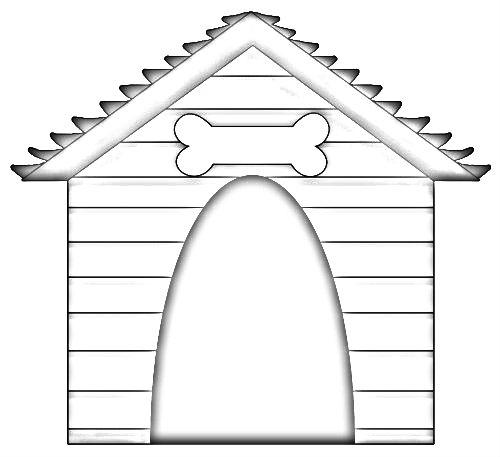 Coloriage d'une niche à chien avec un jardin en arrière-plan