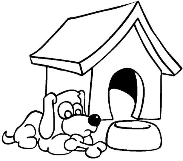 Coloriage d'une niche à chien avec un décor naturel